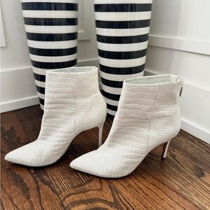 SCHUTZ White Croc-Embossed Ankle Booties